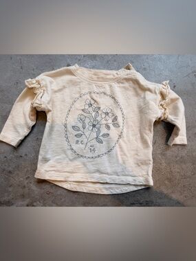 Rylee + Cru Cream Long Sleeve Top with Black Floral Sketch